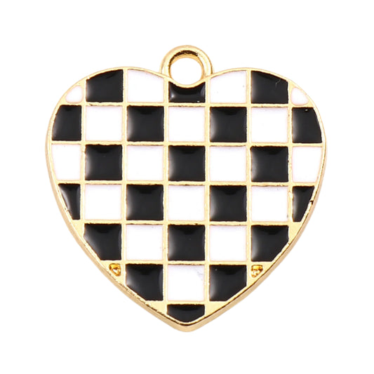 Black and White Checkered Heart Charm