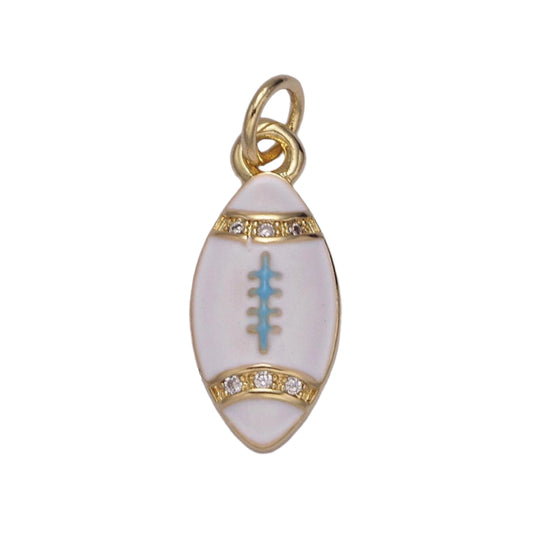 White + Blue Football Charm